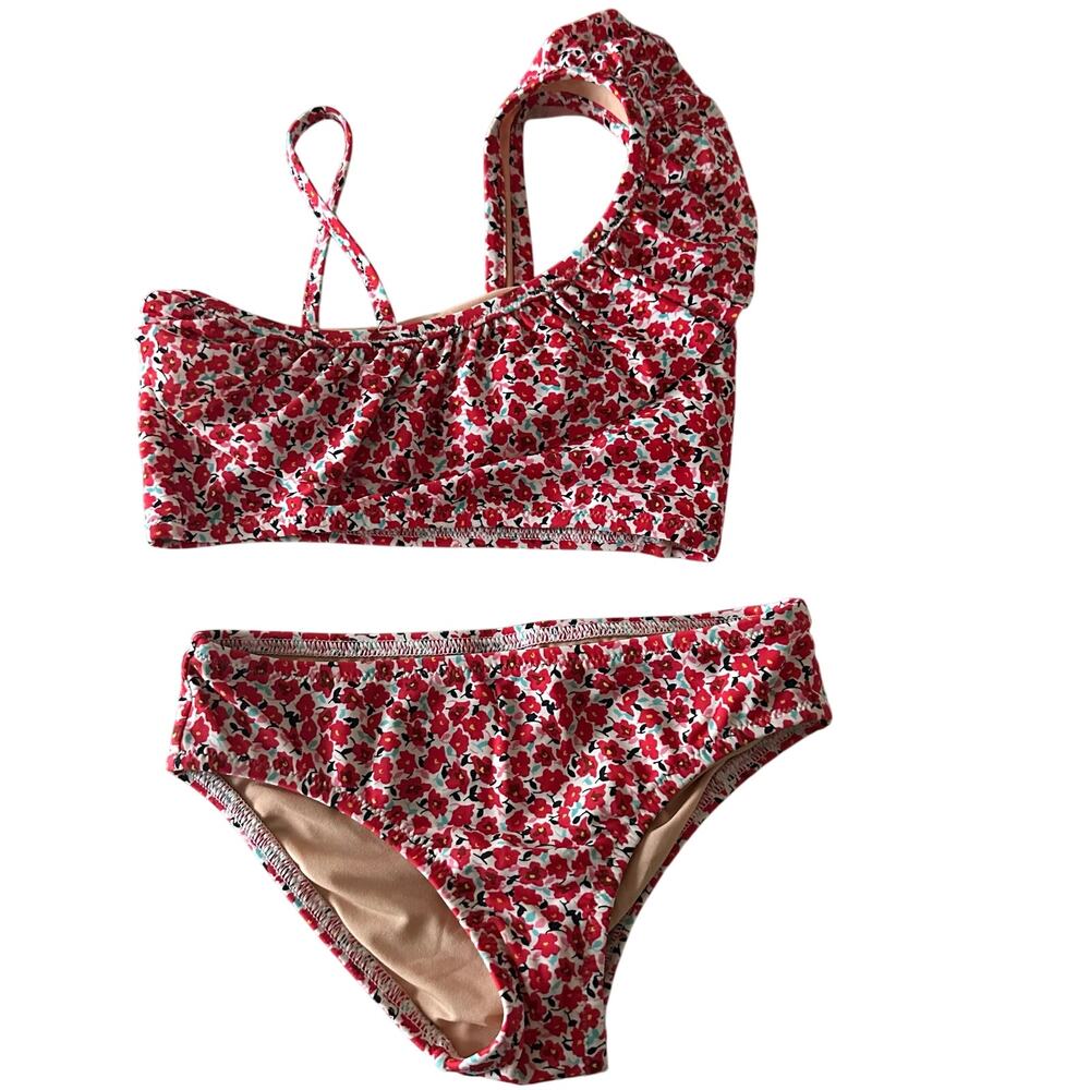 Crewcuts Floral One-Shoulder Ruffle Bikini - Size 4/5